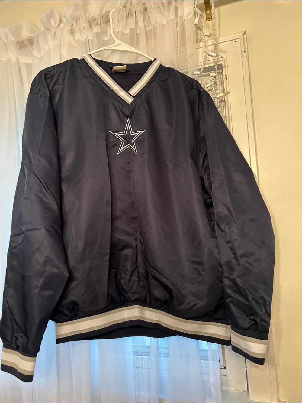 NFL Navy Dallas Star Pullover Bomber Jacket with White Trim